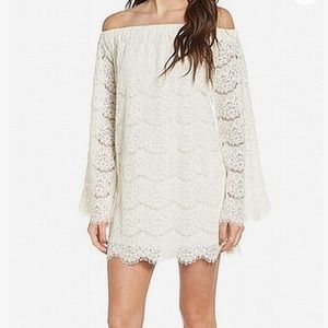 LOVE FIRE Off the Shoulder Ivory lace dress or tunic Lined Sz Small Petite